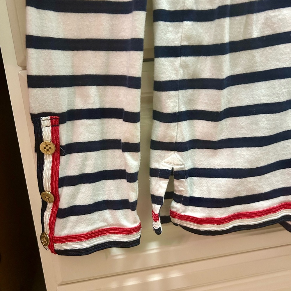 J. Crew Navy and White Striped Long Sleeve Top With Red Accent Stripes - Picture 2 of 5